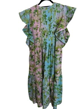 Cynthia Rowley Pink Blue Green Tropical Nairobi Kaftan Maxi Dress XS